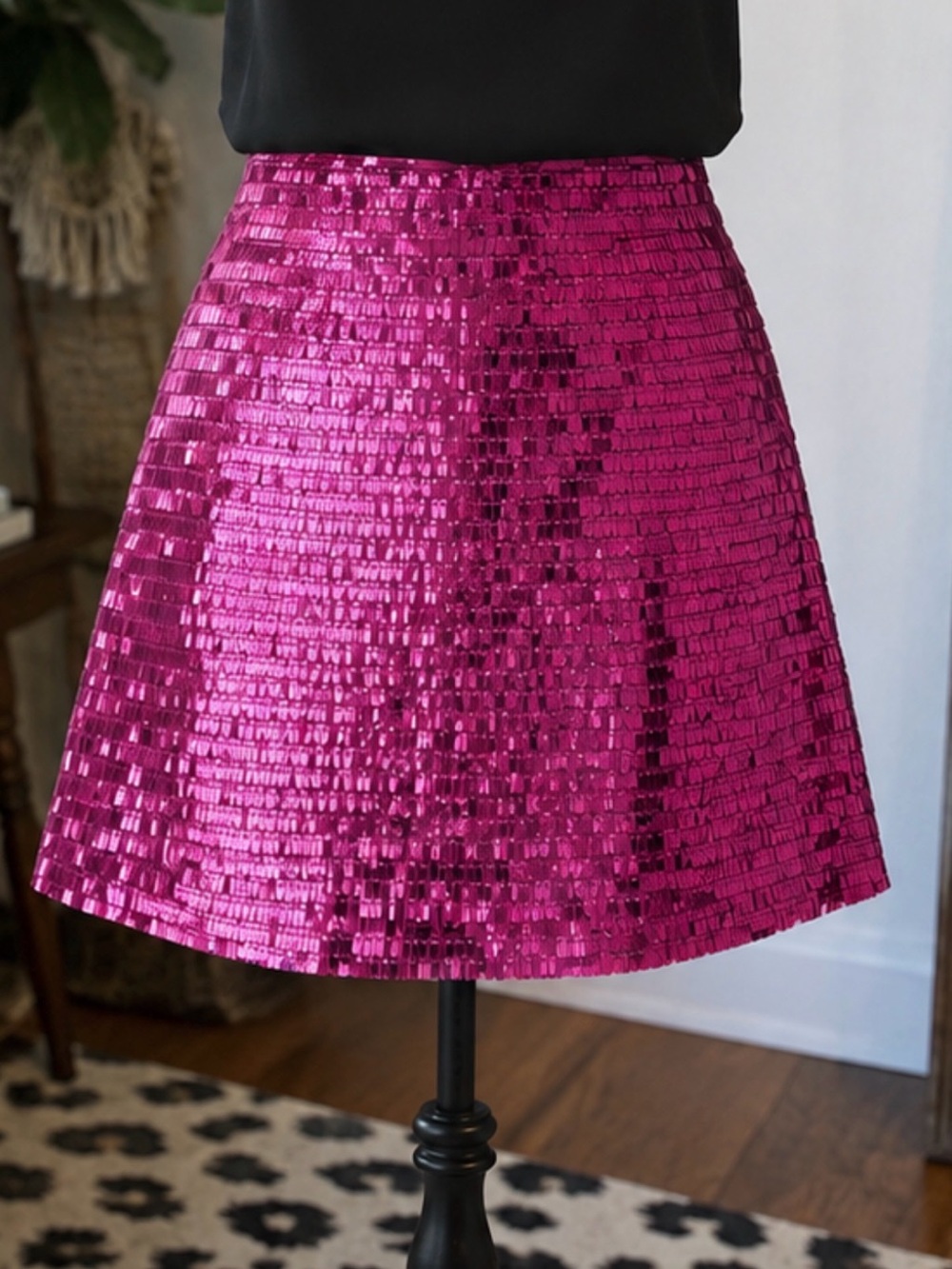 Showpo Barlyn Sequin Mini Skirt Orchid Pink High Waisted A-Line US 8